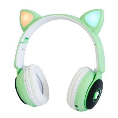 Беспроводные наушники "Кошачьи ушки" CatEar ST77M с подсветкой RGB Bluetooth MP3 плеер Green