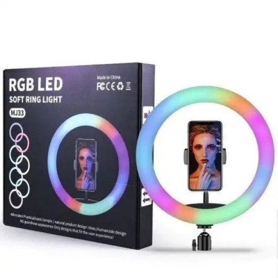 Светодиодная кольцевая LED-лампа для селфы, фото и видео RGB MJ33 (33 см) (1 крепеж) (управление на проводе)