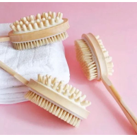 Антицелюлітна щітка для сухого масажу подвійна дерев'яна з натуральним ворсом Антицелюлітна щітка для сухого масажу подвійна дерев'яна з натуральним ворсом