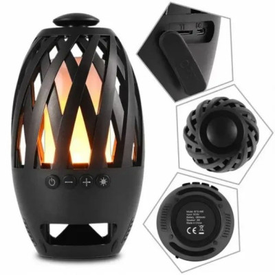 Бездротова портативна Bluetooth колонка — нічник Sunroz Flame Atmosphere BTS-596 LED камін Чорний