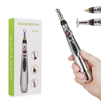 Массажер для тела электрический ручной (массажная ручка) 3в1 Massager Pen W-912 на батарейках Серебристый