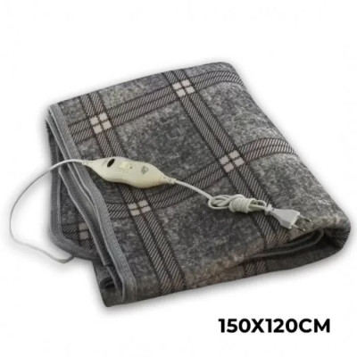 Теплая электропростынь с подогревом Electric Blanket 150х120 см (клеточная, серая)