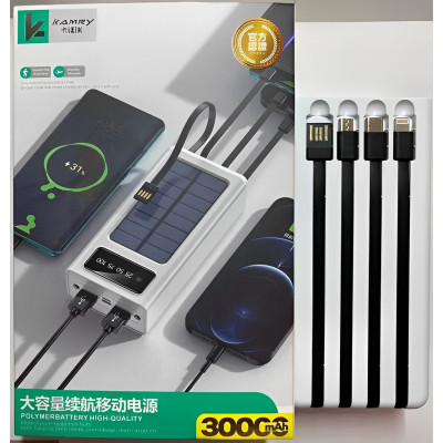 Power Bank Kamry 30000 mAh K-300 із сонячною панеллю та дротами