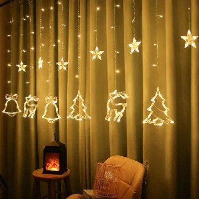 ОЧЕНКА! Гірлянда штора Xmas з формами дзвіночки 12 PCS light Білий теплий (Плохе паковання 658)