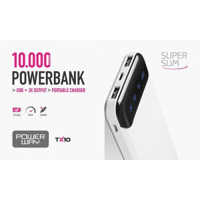 Зовнішній акумулятор Powerway TX10 10000 ампер із цифровим дисплеєм