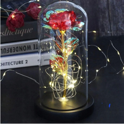 Роза в стеклянной колбе LED RED GOLD с LED-подсветкой Rose of Love Красная