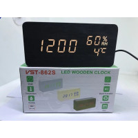 Настольные часы VST-862-6 с будильником и белой подсветкой/датчиком темп/дата деревьев. брусок